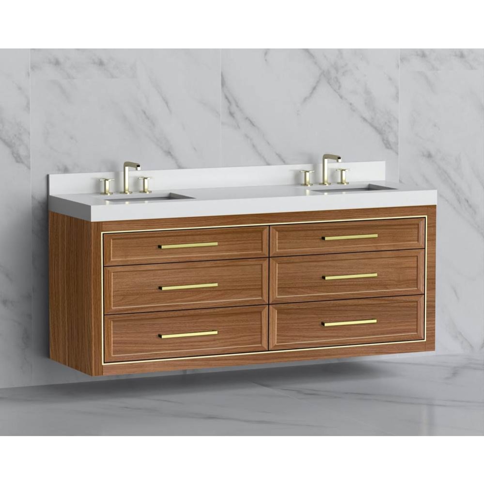 Renaissance 72'' Wall hung Vanity Cabinet in Natural Walnut/HW: Handles Brushed Nickel(B