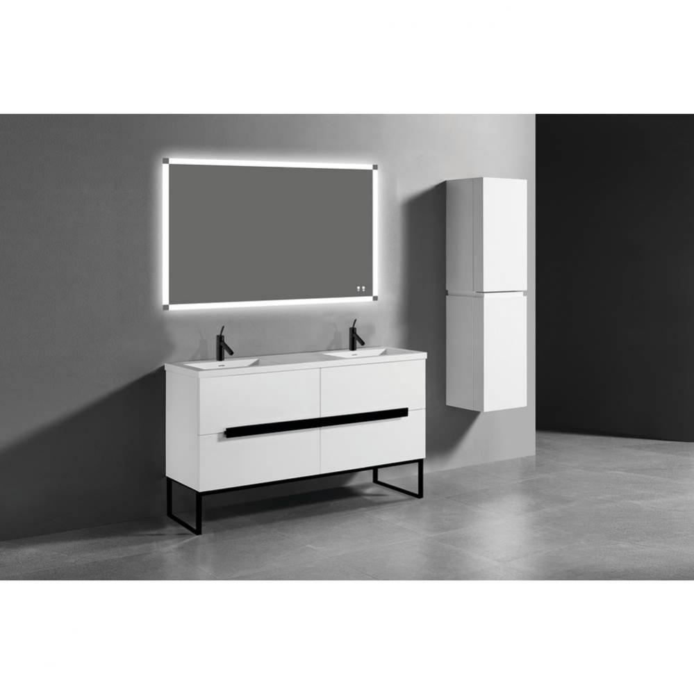 Soho 60D'' Free standing Vanity Cabinet in White/HW: Polished Chrome(PC)
