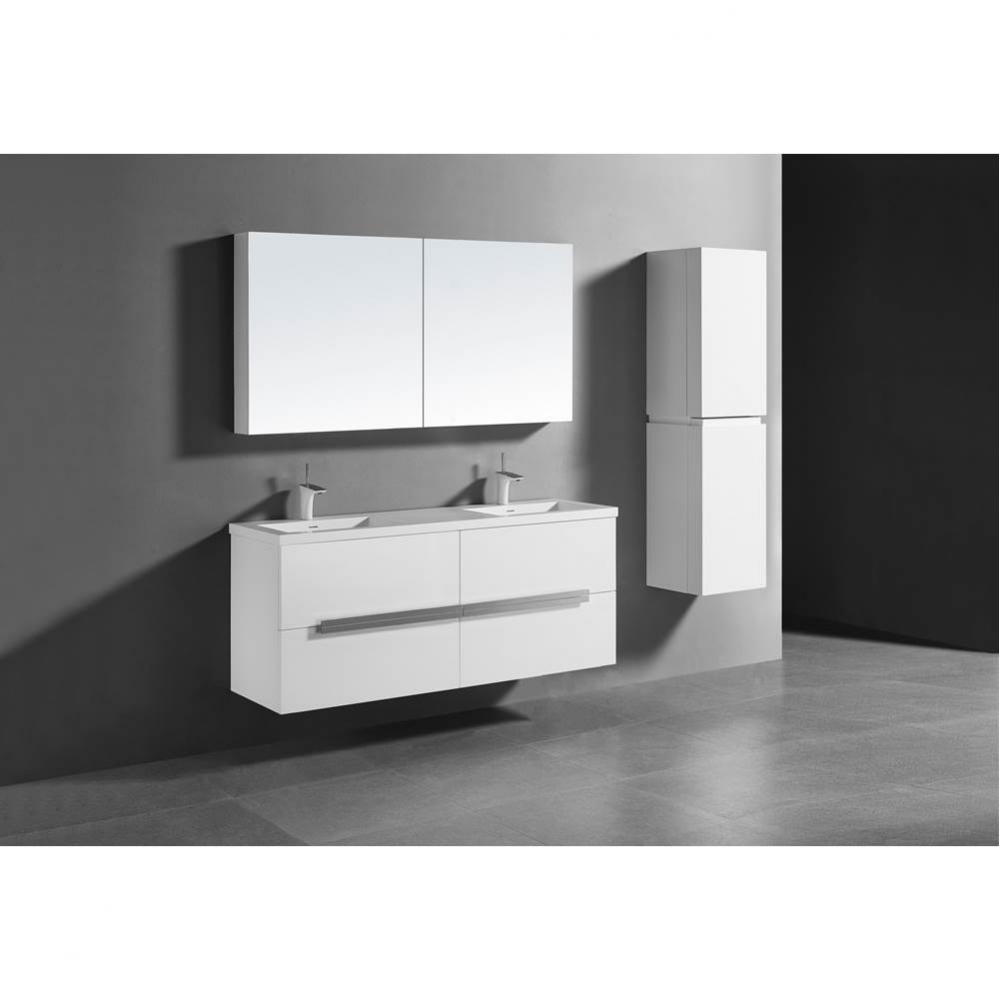 Urban 60D'' Wall hung  Vanity Cabinet in White Finish/HW: Polished Chrome(PC)