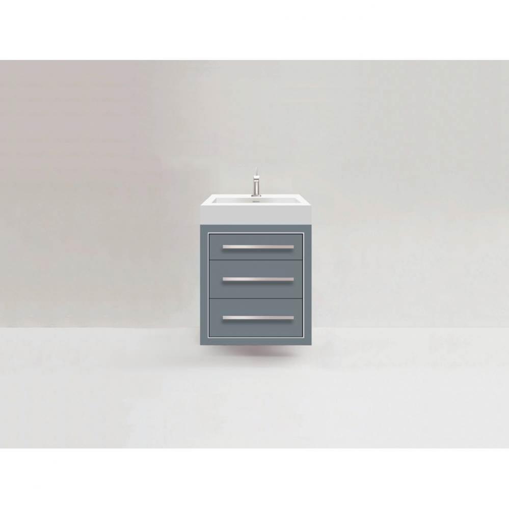 Villa 24'' Wall hung  Vanity Cabinet in Studio Grey /HW: No handles - Inlay in Polished