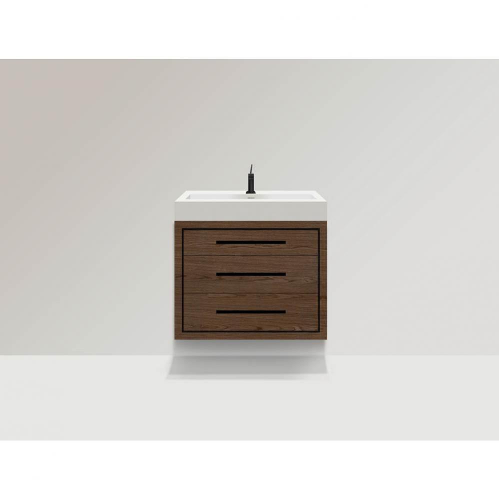 Villa 42'' Wall hung  Vanity Cabinet in Brandy/HW: No handles - Inlay in Polished Chrome