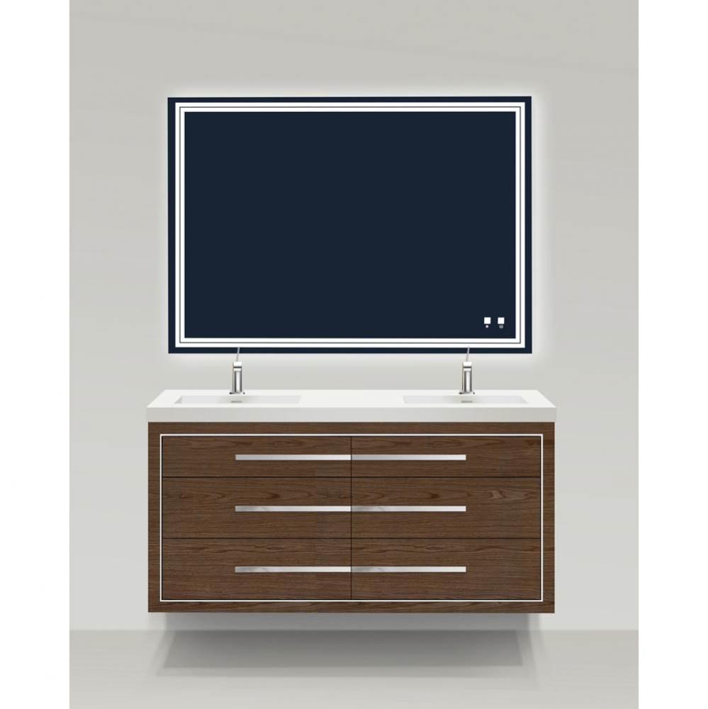 Villa 60D'' Wall hung  Vanity Cabinet in Brandy/HW: No handles - Inlay in Polished Chrom