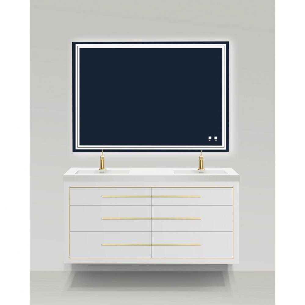 Villa 60D'' Wall hung  Vanity Cabinet in White /HW: No handles - Inlay in Polished Chrom