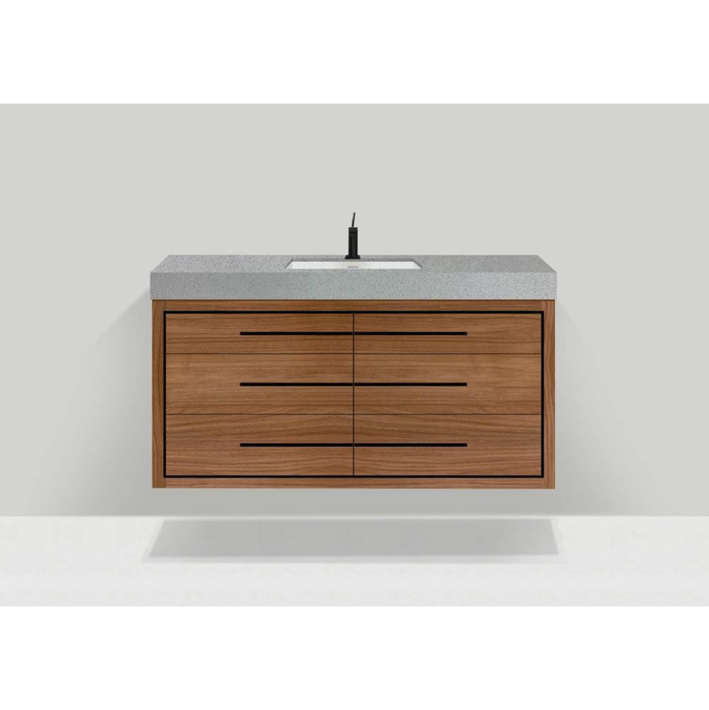 Villa 60C'' Wall hung  Vanity Cabinet in Natural Walnut/HW: No handles - Inlay in Polish