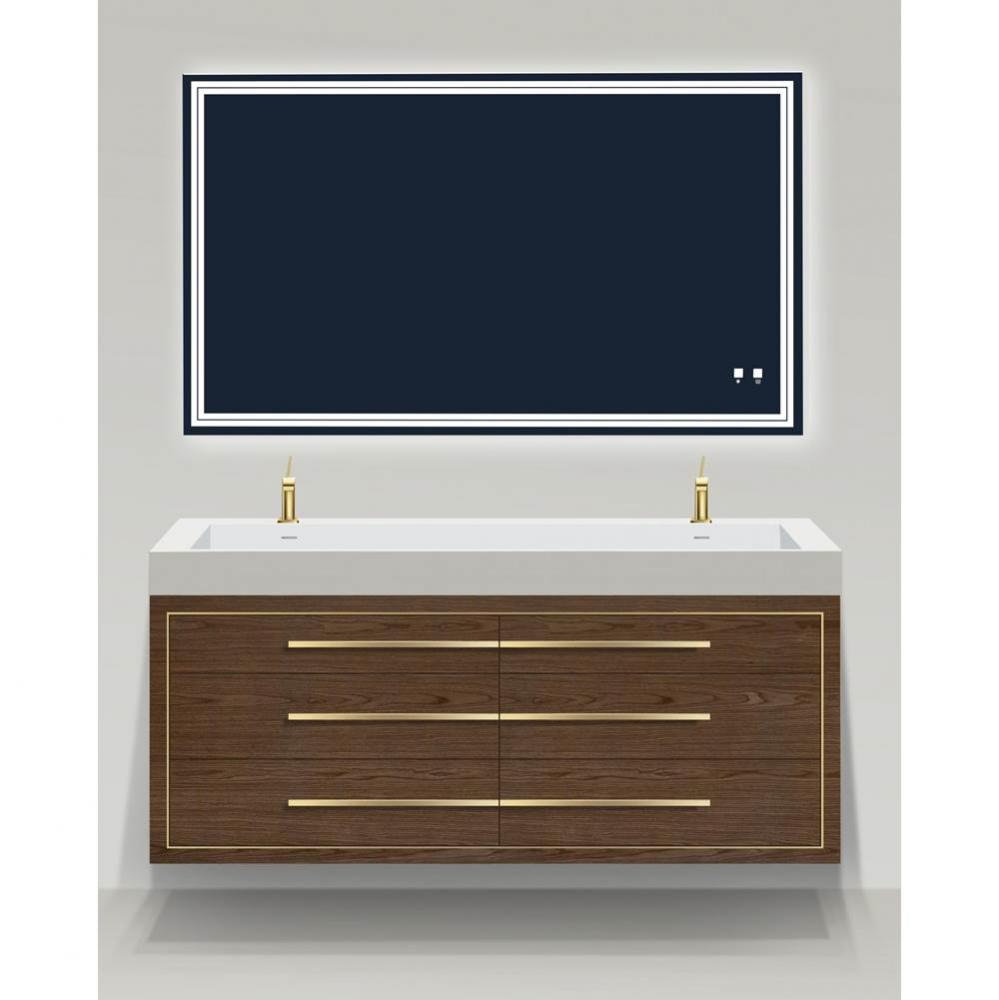 Villa 72D'' Wall hung  Vanity Cabinet in Brandy/HW: No handles - Inlay in Polished Chrom