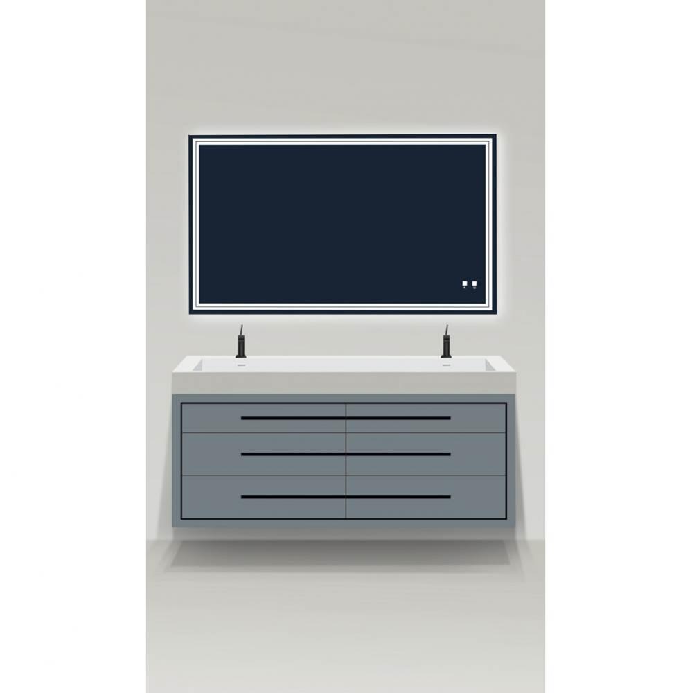 Villa 72D'' Wall hung  Vanity Cabinet in Studio Grey /HW: No handles - Inlay in Polished