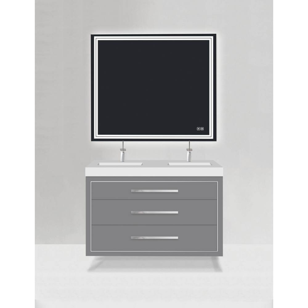 Villa 48D'' Wall hung  Vanity Cabinet in Studio Grey /HW: No handles - Inlay in Polished