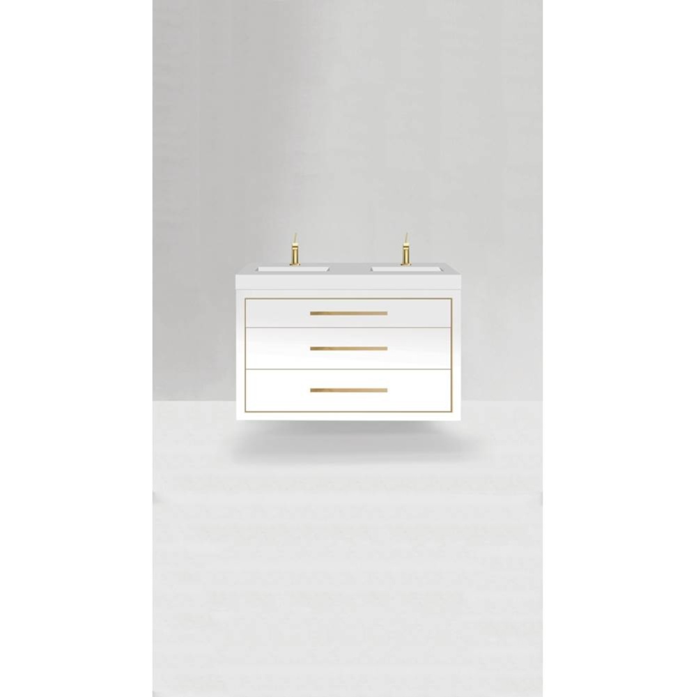 Villa 48D'' Wall hung  Vanity Cabinet in White /HW: Polished Chrome(PC)