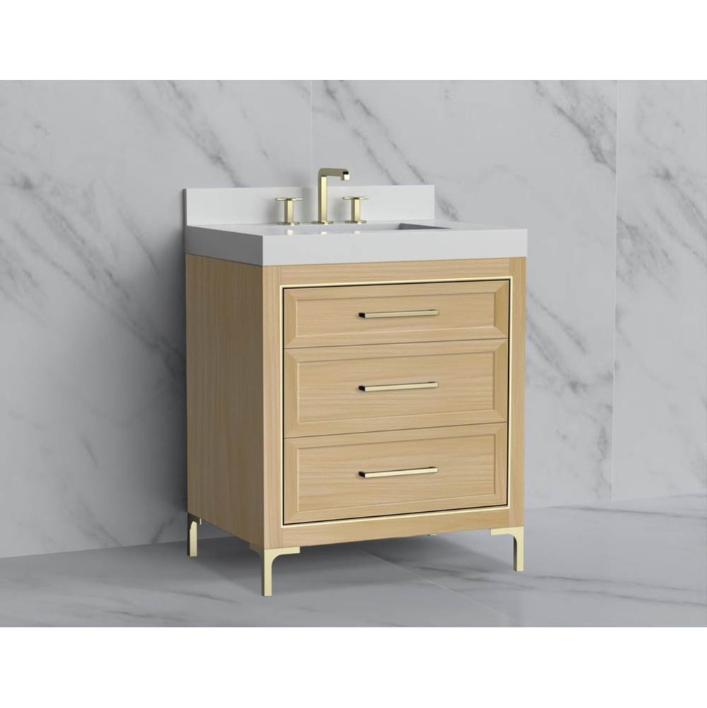Vision 30'' Free standing Vanity Cabinet in Natural Oak/HW: Handle & Feet Polished C