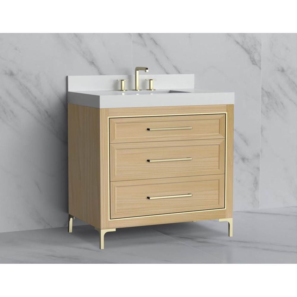 Vision 36'' Free standing Vanity Cabinet in Natural Oak/HW: Handle & Feet Polished C