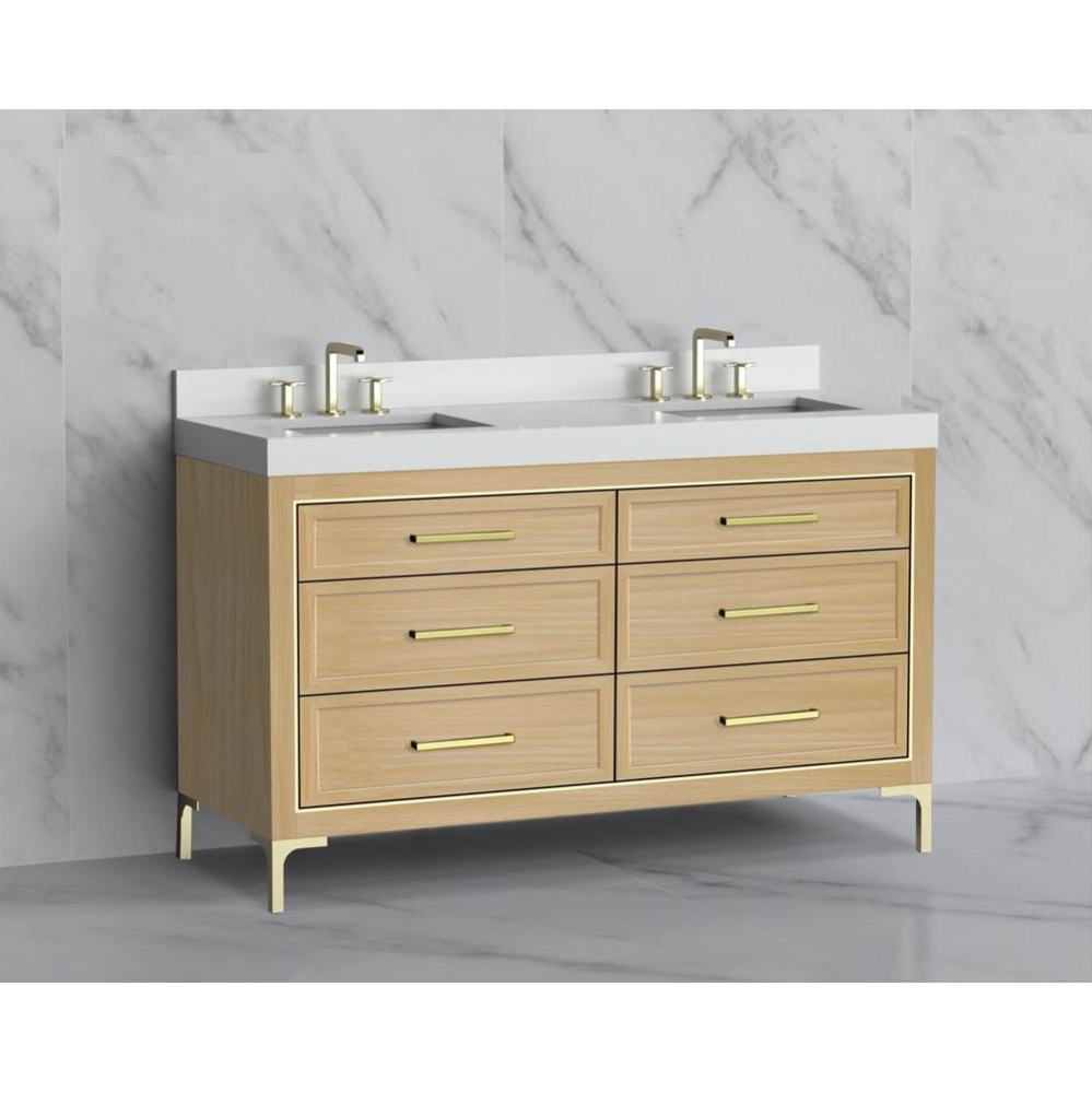 Vision 60D'' Free standing Vanity Cabinet in Natural Oak/HW: Handle & Feet Polished