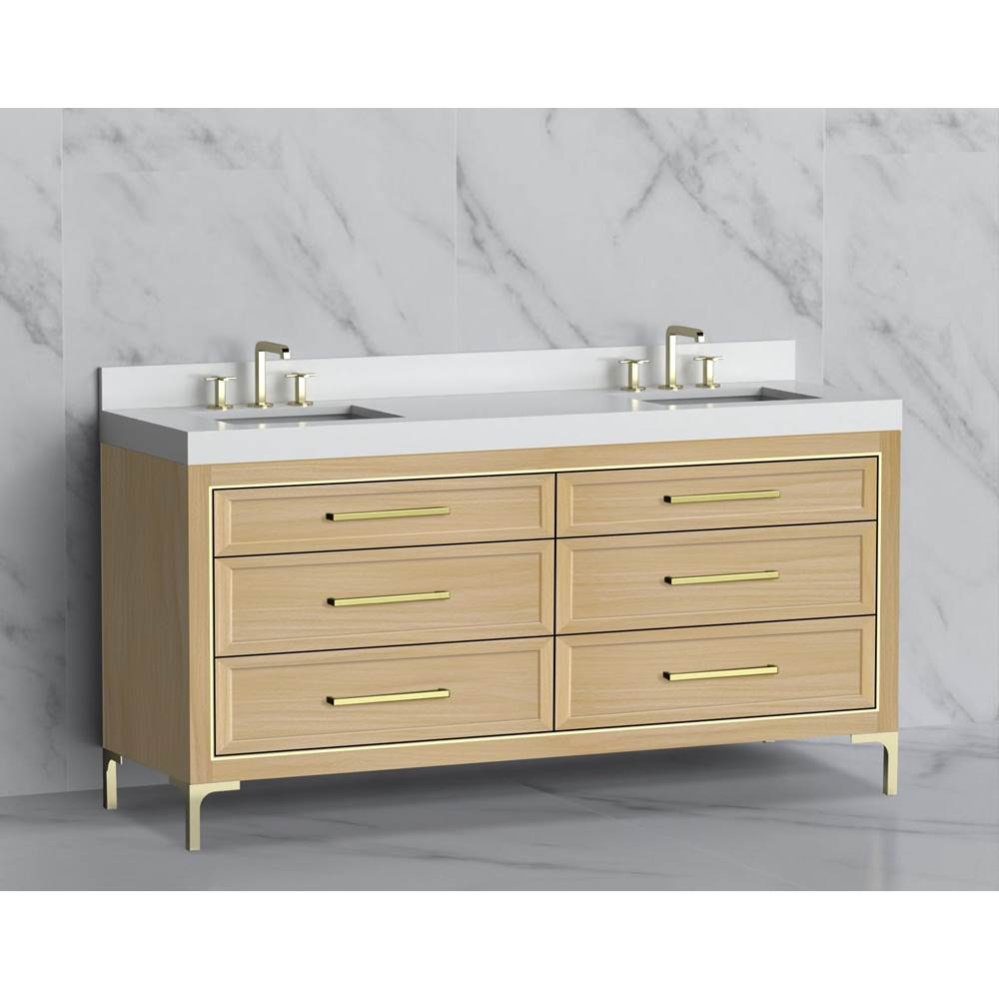 Vision 72D'' Free standing Vanity Cabinet in Natural Oak/HW:  No Handles - Inlay & F