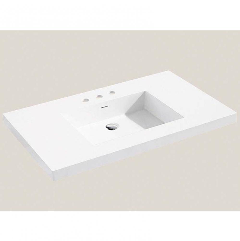 X-Stone Top/Basin, 36'' x 18'' x 1-1/2'', Glossy White, 8'&apos