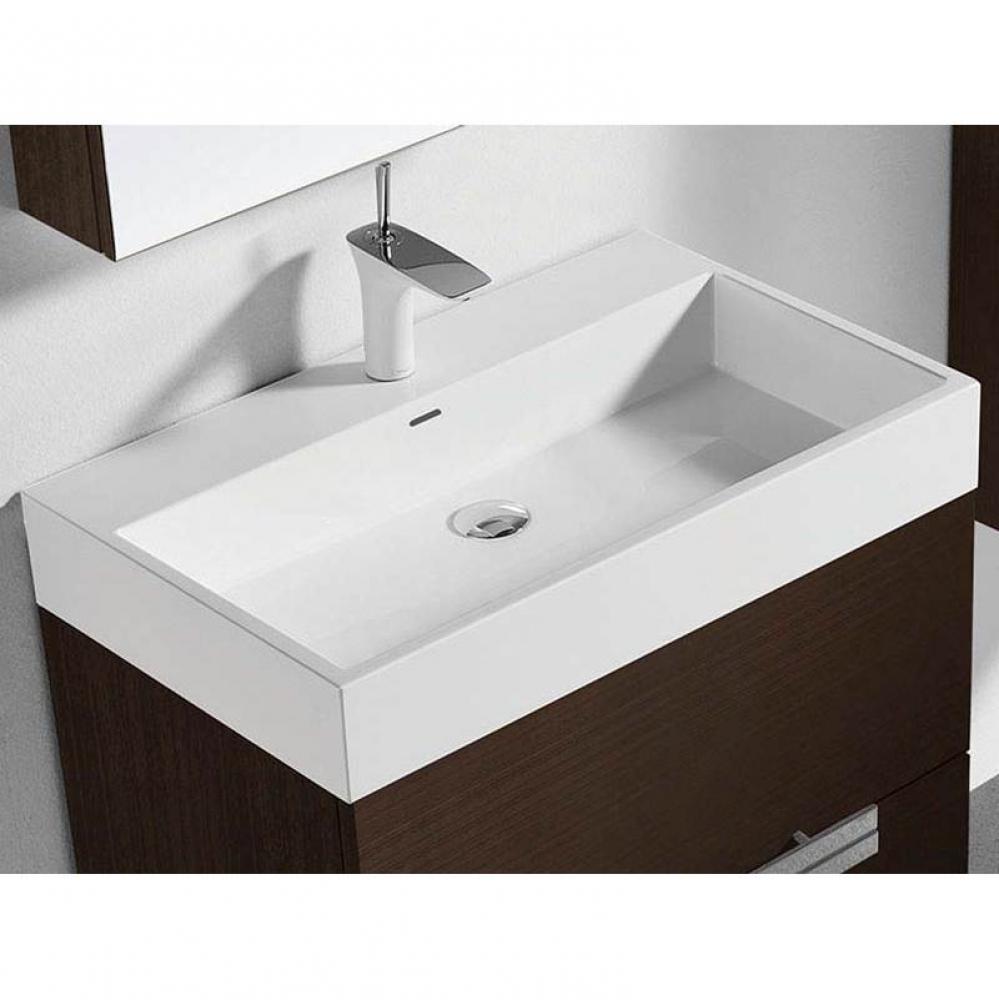 X-Stone Trough Sink, 20'' x 18'' x 4-1/2'', Glossy White, Single Fau