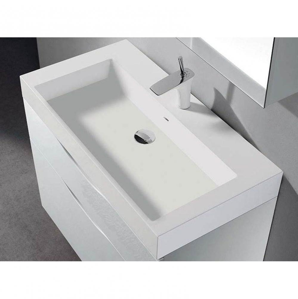 X-Stone Trough Sink, 36'' x 18'' x 4-1/2'', Glossy White, Single Fau