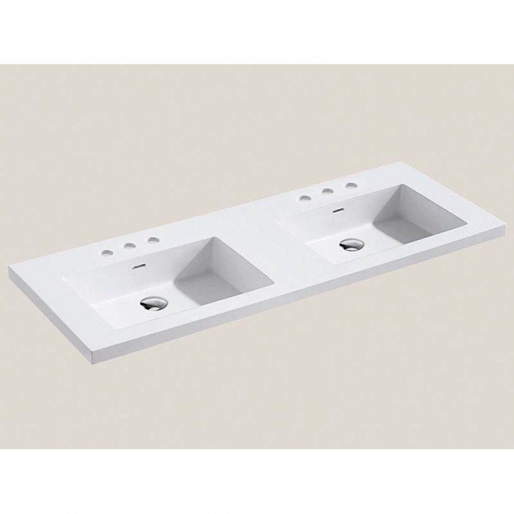 X-Stone Top/Basin, 48'' x 22'' x 2'', Double Basin, Glossy White, 8&