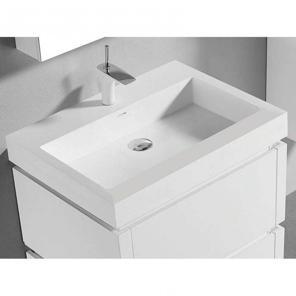 X-Stone Trough Sink, 30'' x 22'' x 4-1/2'', Glossy White, Single Fau