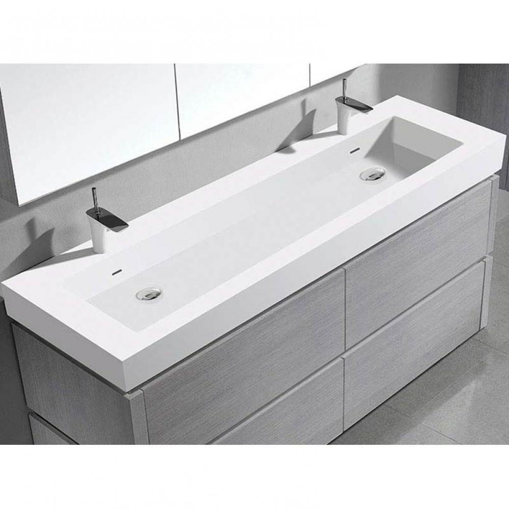 X-Stone Trough Sink, 72'' x 22'' x 4-1/2'', Glossy White, Single Fau