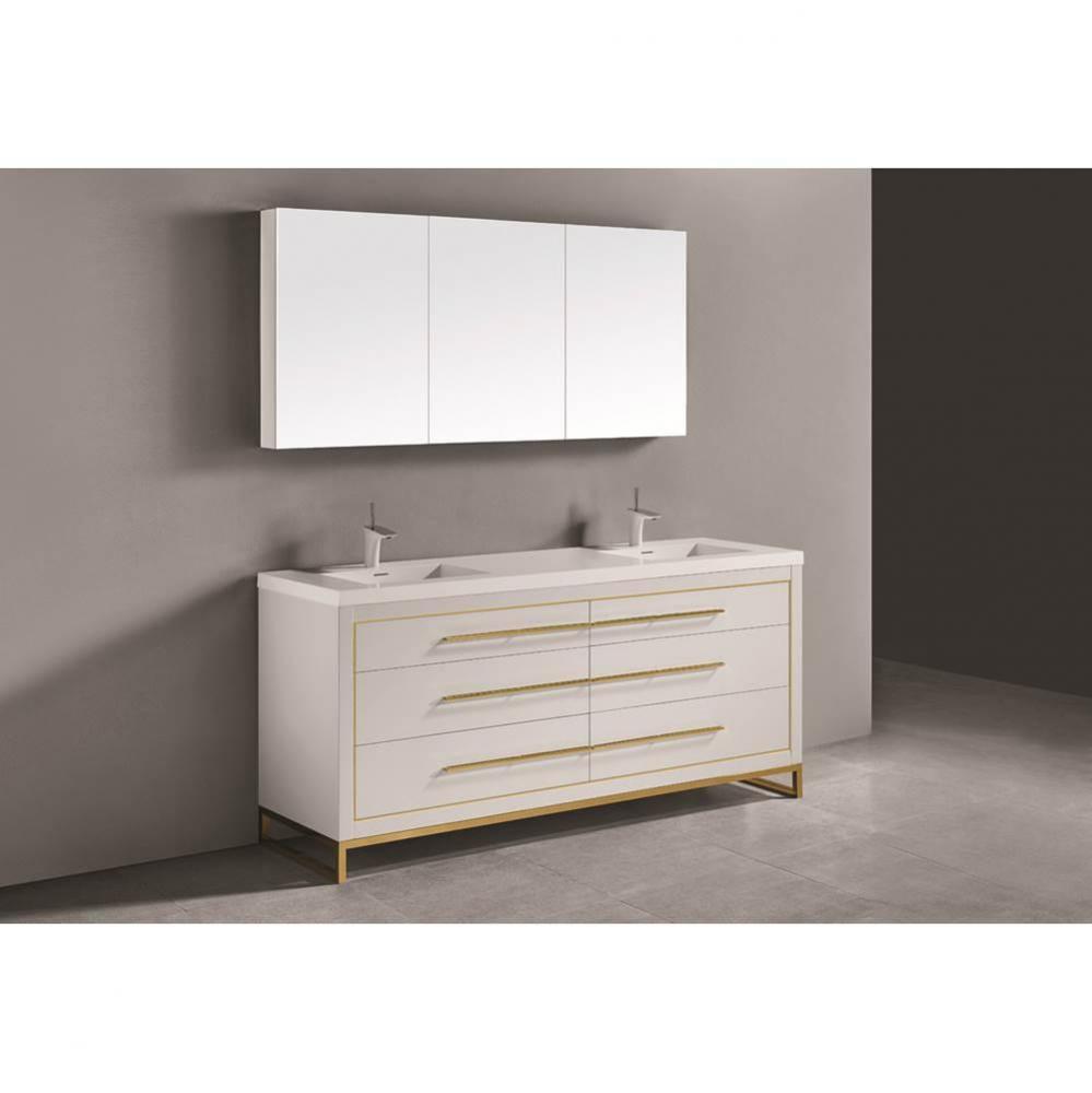 Estate 60D'' Free Standing Vanity Cabinet in White/HW: No handles - Feet in  Polished Ch