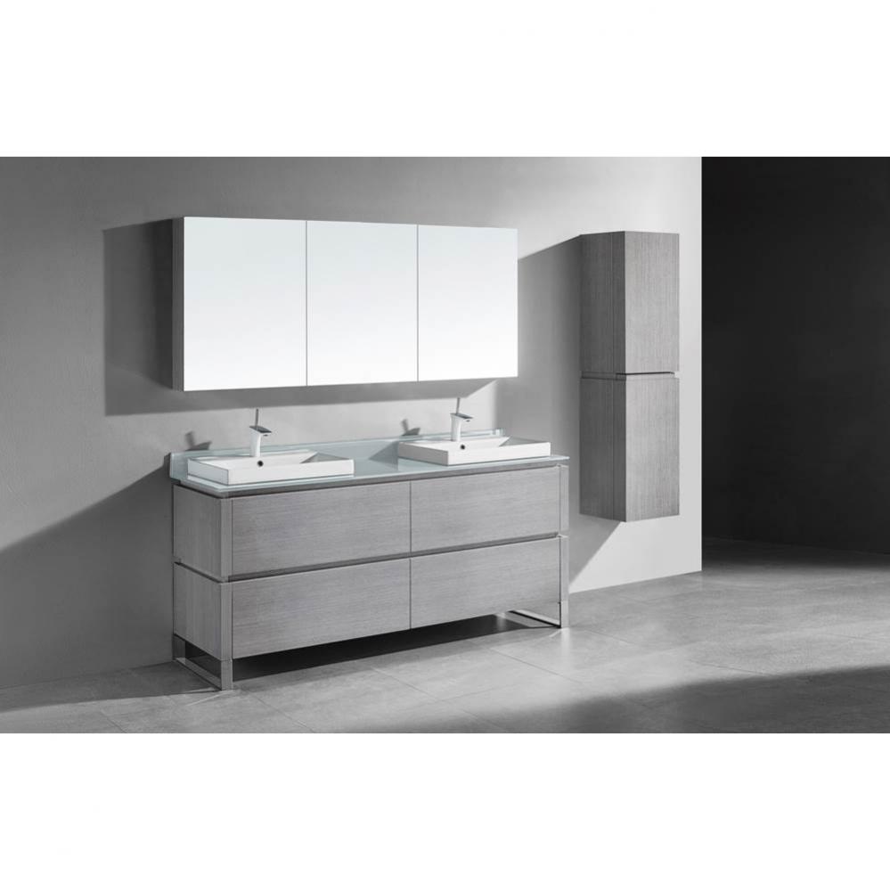 Metro 72D'' Free Standing  Vanity Cabinet in Ash Grey/HW: Polished Chrome(PC)