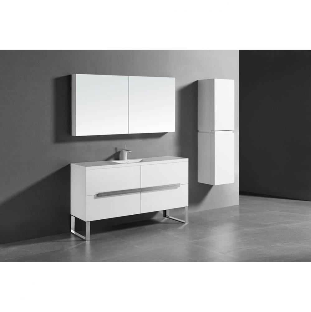 Soho 60C'' Free standing Vanity Cabinet in White/HW: Polished Chrome(PC)