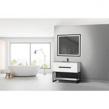 Madeli B080-42-001-LC-WH-SB - Madeli Loft 42'' Free Standing Vanity Cabinet White/HW: Satin Brass(SB)