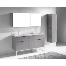 Madeli B200-60D-021-LC-AG-PC - Milano 60D'' Free Standing Vanity Cabinet Ash Grey/HW: Polished Chrome(PC)