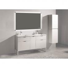 Madeli B200-60D-021-LC-WH-PC - Milano 60D'' Free Standing Vanity Cabinet White/HW: Polished Chrome(PC)