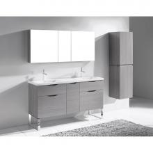 Madeli B200-60D-021-LS-AG-PC - Milano 60D'' Free Standing Vanity Cabinet Ash Grey/HW: Polished Chrome(PC)