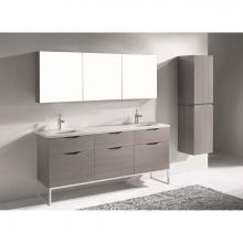Madeli B200-72D-021-LC-AG-PC - Milano 72'' Free Standing Vanity Cabinet Ash Grey/HW: Polished Chrome(PC)