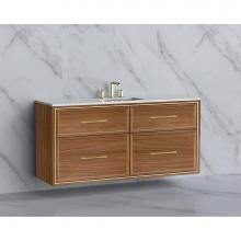 Madeli B455-60C-002-NW-HR-PC - Edge 60C'' Wall hung Vanity Cabinet in Natural Walnut/HW:Handles Polished Chrome(PC)