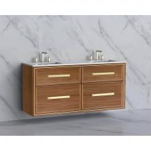 Madeli B455-60D-002-NW-HP-PC - Edge 60D'' Wall hung Vanity Cabinet in Natural Walnut/HW: Handles Polished Chrome(PC)