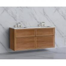 Madeli B455-60D-002-NW-NP-PC - Edge 60D'' Wall hung  Vanity Cabinet in Natural Walnut/HW: No Handles - Inlay  Polished