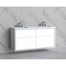 Madeli B455-60D-002-WH-NP-PC - Edge 60D'' Wall hung Vanity Cabinet in White/HW: No Handles - Inlay  Polished Chrome(PC)