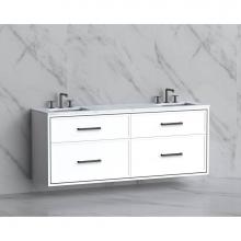 Madeli B455-72D-002-WH-HY-PC - Edge 72'' Wall hung Vanity Cabinet in White/HW: Handles Polished Chrome(PC)