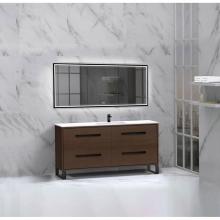 Madeli B460-60C-001-LS-WA-PN - Madeli Pinnacle 60C'' Free standing Vanity Cabinet in Walnut/HW: Polished Nickel(PN)