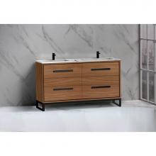 Madeli B460-60D-001-LC-NW-NP-PC - Pinnacle  60D'' Free Standing Vanity Cabinet in Natural Walnut/HW:  Polished Chrome(PC)