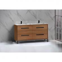 Madeli B460-60D-001-LL-NW-NP-PC - Pinnacle  60D'' Free Standing Vanity Cabinet in Natural Walnut/HW:  Polished Chrome(PC)