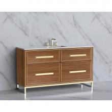 Madeli B465-60C-001-LC-NW-HP-MB - Profile 60C'' Free standing Vanity Cabinet in Natural Walnut/HW: Matte Black(MB)