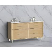 Madeli B465-60D-001-LR-NO-HR-PC - Profile 60D'' Free standing Vanity Cabinet in Natural Oak/HW: Polished Chrome(PC)