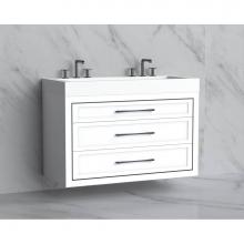 Madeli B855-48D-002-WH-HR-BN - Madeli Renaissance 48D'' Wall hung Vanity Cabinet in White/HW: Handles Brushed Nickel(BN