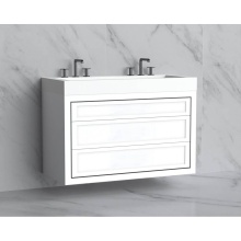 Madeli B855-48D-002-WH-NP-PN - Renaissance 48D'' Wall hung Vanity Cabinet in White - No Handles - Inlay in Polished Nic
