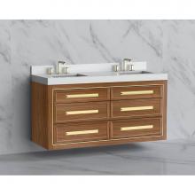 Madeli B855-60D-002-NW-HP-SB - Madeli Renaissance 60D'' Wall hung Vanity Cabinet in Natural Walnut/HW: Handles Satin Br