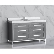 Madeli B865-60C-001-LC-TG-HP-PC - Vision 60C'' Free standing Vanity Cabinet in Studio Grey/HW: Handles/Feet Polished Chrom