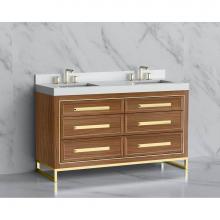 Madeli B865-60D-001-LC-NW-HP-PC - Vision 60D'' Free standing Vanity Cabinet in Natural Walnut/HW: Handle & Feet Polish