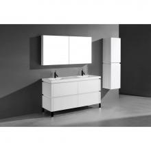 Madeli B600-60D-001-LL-WH-PC - Metro 60D'' Free Standing  Vanity Cabinet in  White/HW: Polished Chrome(PC)
