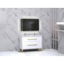 Madeli B460-48D-001-LS-WH-HP-PC - Pinnacle  48D'' Free Standing Vanity Cabinet in White/HW:  Polished Chrome(PC)