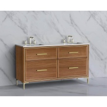 Madeli B465-60D-001-LY-NW-HY-PC - Profile 60D'' Free standing Vanity Cabinet in Natural Walnut/HW: Polished Chrome(PC)