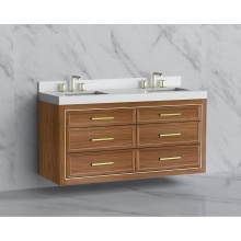 Madeli B855-60D-002-NW-HY-PC - Renaissance 60D'' Wall hung Vanity Cabinet in Natural Walnut/HW: Handles Polished Chrome
