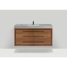 Madeli B850-60C-002-NW-NP-PC - Villa 60C'' Wall hung  Vanity Cabinet in Natural Walnut/HW: No handles - Inlay in Polish